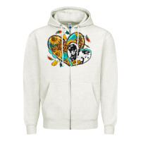 Oatmeal Heather cowhide leopard hearts Zipper Hoodie - texasbilliewilder