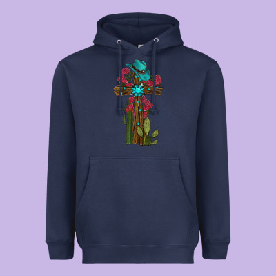 Cross Gemstone Cactus Roses Cowboy Hat Heavyweight Hoodie Designed By Ranaportraitstore