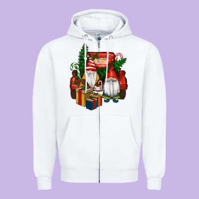 Zipper Hoodie Christmas Truck And Gnome