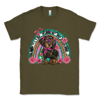 Army Green dachshund dog pink  floral rainbow Classic Tee - BarkalooDesign