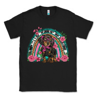 Black dachshund dog pink  floral rainbow Classic Tee - BarkalooDesign