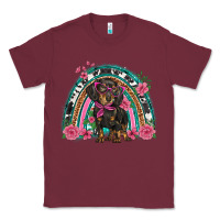 Burgundy dachshund dog pink  floral rainbow Classic Tee - BarkalooDesign