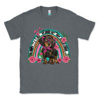 Charcoal Heather dachshund dog pink  floral rainbow Classic Tee - BarkalooDesign