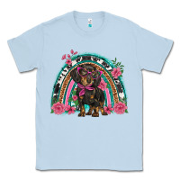 Dusty Blue dachshund dog pink  floral rainbow Classic Tee - BarkalooDesign