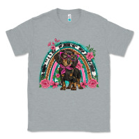 Heather Grey dachshund dog pink  floral rainbow Classic Tee - BarkalooDesign