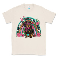 Natural dachshund dog pink  floral rainbow Classic Tee - BarkalooDesign
