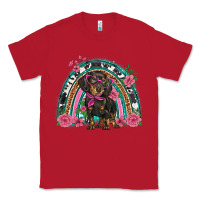 Red dachshund dog pink  floral rainbow Classic Tee - BarkalooDesign