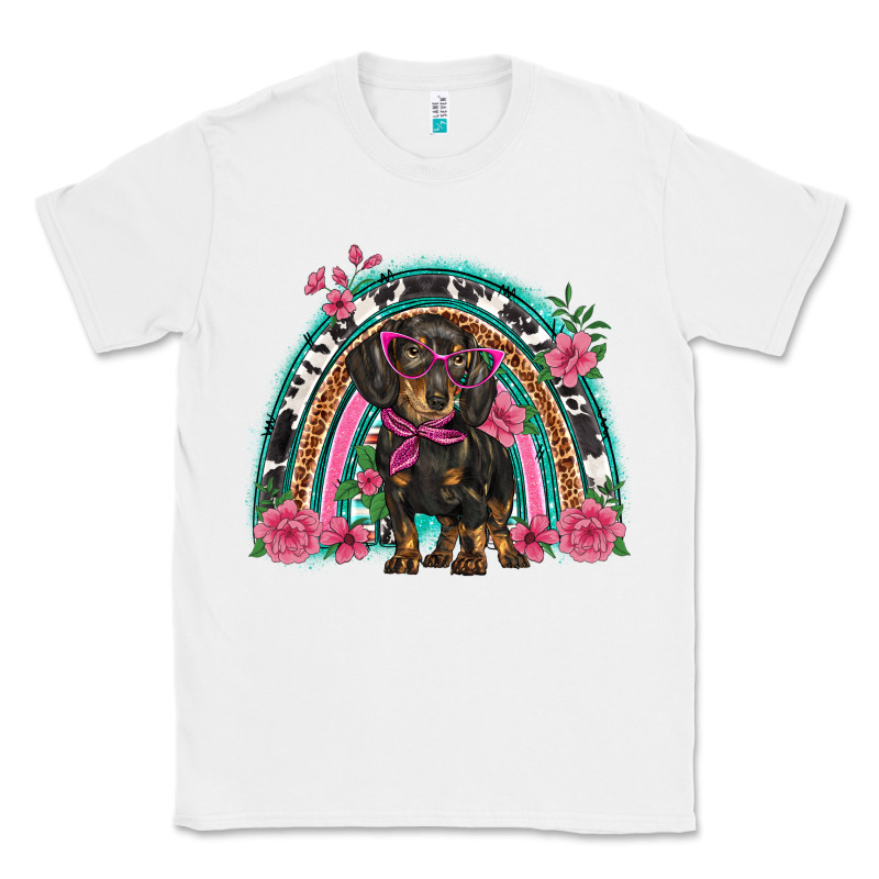 Dachshund Dog Pink  Floral Rainbow Classic Tee by BarkalooDesign | Teevron