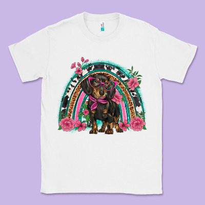 Dachshund Dog Pink  Floral Rainbow Classic Tee Designed By Barkaloodesign