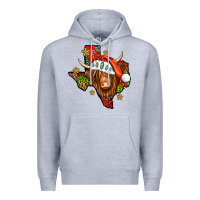 Heather Grey Shaggy cow Texas Christmas Premium Hoodie - Jasminsmagicworld