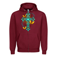 Burgundy cross with heart shaped gemstone and butterfly Zipper Hoodie - texasbilliewilder