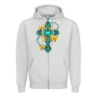 Dove Grey cross with heart shaped gemstone and butterfly Zipper Hoodie - texasbilliewilder