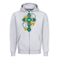 Heather Grey cross with heart shaped gemstone and butterfly Zipper Hoodie - texasbilliewilder