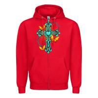 Red cross with heart shaped gemstone and butterfly Zipper Hoodie - texasbilliewilder