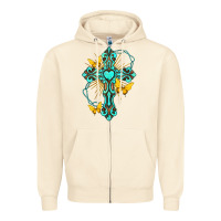 Sandshell cross with heart shaped gemstone and butterfly Zipper Hoodie - texasbilliewilder
