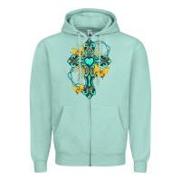Seafoam cross with heart shaped gemstone and butterfly Zipper Hoodie - texasbilliewilder
