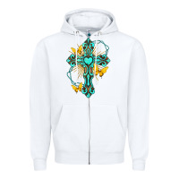 Cross With Heart Shaped Gemstone And Butterfly Zipper Hoodie | Teevron