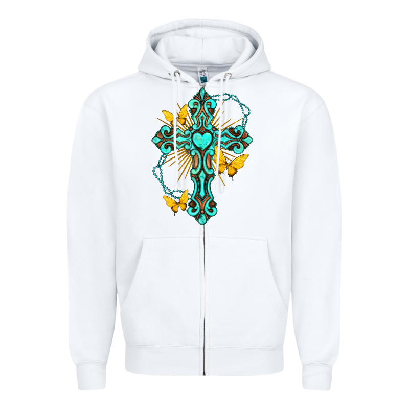 Cross With Heart Shaped Gemstone And Butterfly Zipper Hoodie by texasbilliewilder | Teevron