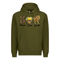 Army Green peace love lions Premium Hoodie - LillyAllenDesigns
