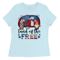 Baby Blue land of the free caravan gnomies Ladies Tee - BarkalooDesign