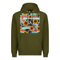 Army Green serape cowhide sunflowers seamless pattern 12inch Premium Hoodie - Jasminsmagicworld