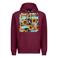 Burgundy serape cowhide sunflowers seamless pattern 12inch Premium Hoodie - Jasminsmagicworld