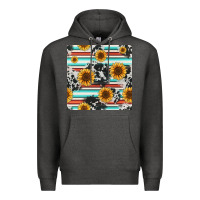 Charcoal Heather serape cowhide sunflowers seamless pattern 12inch Premium Hoodie - Jasminsmagicworld
