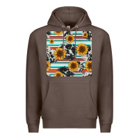 Coffee serape cowhide sunflowers seamless pattern 12inch Premium Hoodie - Jasminsmagicworld
