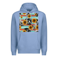 Colony Blue serape cowhide sunflowers seamless pattern 12inch Premium Hoodie - Jasminsmagicworld