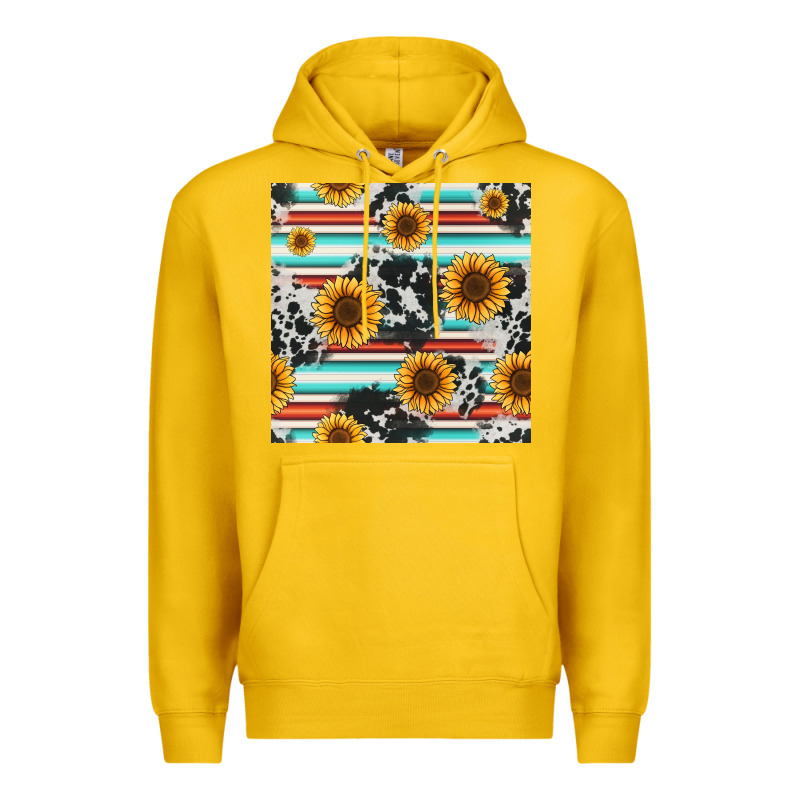 Serape Cowhide Sunflowers Seamless Pattern 12inch Premium Hoodie by Jasminsmagicworld | Teevron