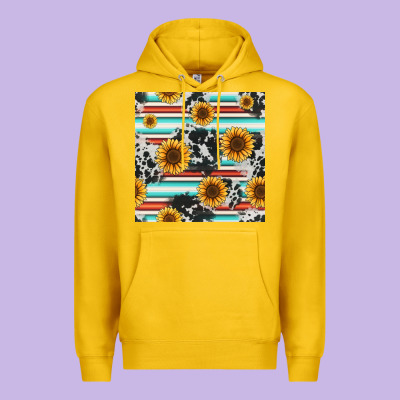 Serape Cowhide Sunflowers Seamless Pattern 12inch Premium Hoodie Designed By Jasminsmagicworld
