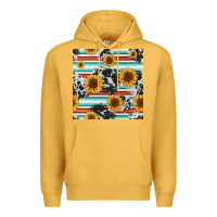 Mustard serape cowhide sunflowers seamless pattern 12inch Premium Hoodie - Jasminsmagicworld