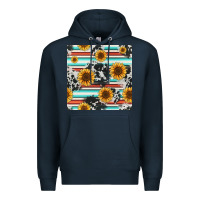 Navy serape cowhide sunflowers seamless pattern 12inch Premium Hoodie - Jasminsmagicworld