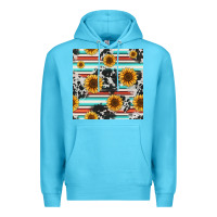 Ocean Blue serape cowhide sunflowers seamless pattern 12inch Premium Hoodie - Jasminsmagicworld