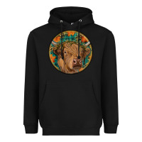 Black fall highland cow round Heavyweight Hoodie - RanaPortraitStore