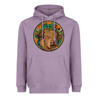 Lavender fall highland cow round Heavyweight Hoodie - RanaPortraitStore