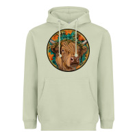 Matcha fall highland cow round Heavyweight Hoodie - RanaPortraitStore