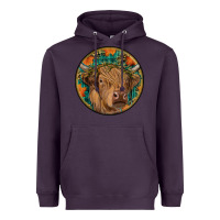 Plum fall highland cow round Heavyweight Hoodie - RanaPortraitStore