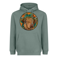 Sage fall highland cow round Heavyweight Hoodie - RanaPortraitStore