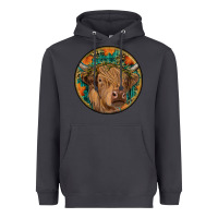 Smoke fall highland cow round Heavyweight Hoodie - RanaPortraitStore