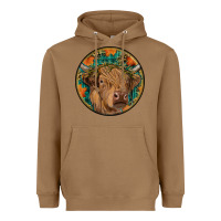 Toasted Coconut fall highland cow round Heavyweight Hoodie - RanaPortraitStore