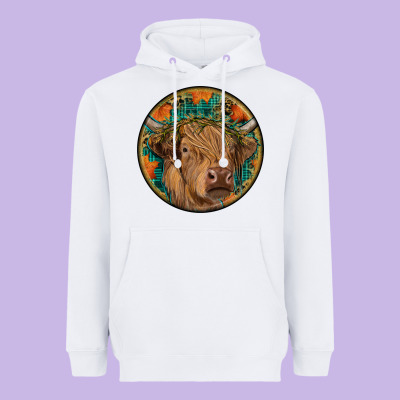 Fall Highland Cow Round Heavyweight Hoodie Designed By Ranaportraitstore
