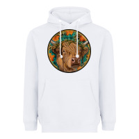 White fall highland cow round Heavyweight Hoodie - RanaPortraitStore