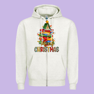 Book Christmas Tree Merry Christmas Zipper Hoodie Designed By Zillion Design Studio