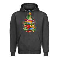 Charcoal Heather book christmas tree Zipper Hoodie - Zillion Design Studio