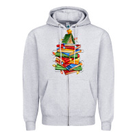 Heather Grey book christmas tree Zipper Hoodie - Zillion Design Studio