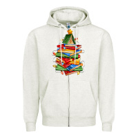 Oatmeal Heather book christmas tree Zipper Hoodie - Zillion Design Studio