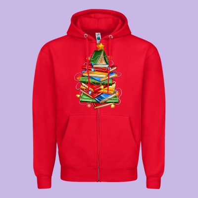 Book Christmas Tree Zipper Hoodie Designed By Zillion Design Studio