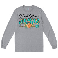 Heather Grey y'all need jesus arrow lily flowers Long Sleeve Tee - BarkalooDesign