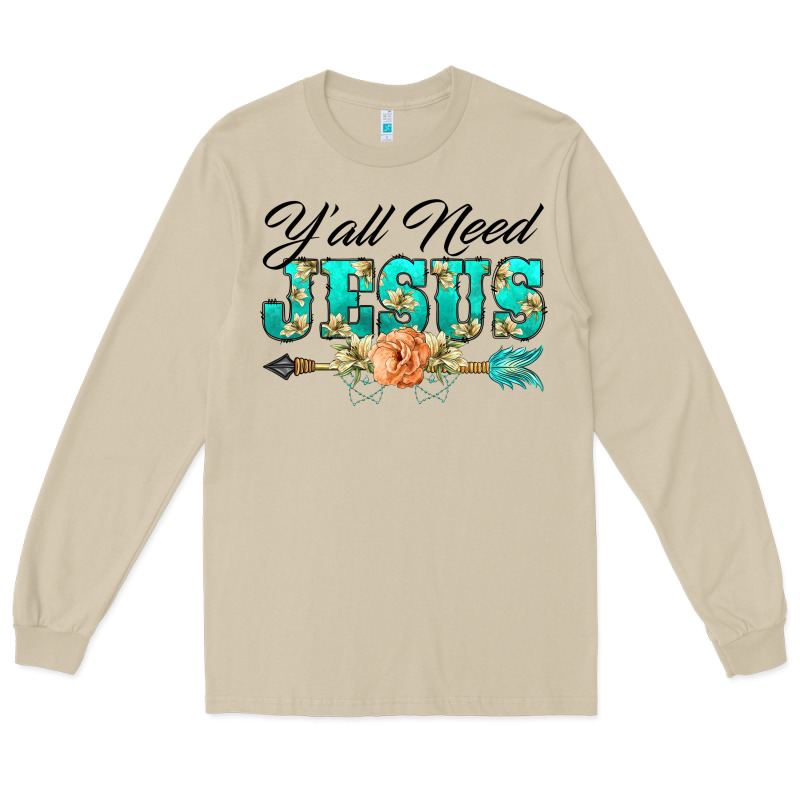 Y'all Need Jesus Arrow Lily Flowers Long Sleeve Tee by BarkalooDesign | Teevron
